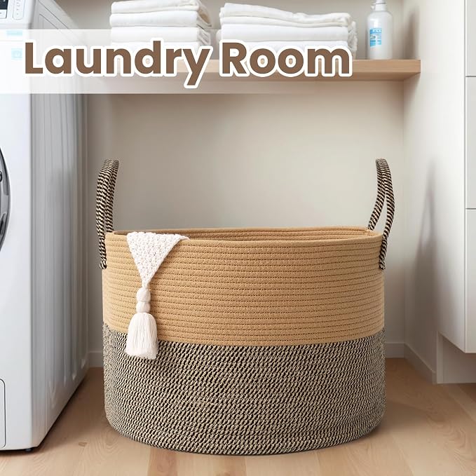 Woven Blanket Basket, 115L Large Rope Storage Bin - Image 7