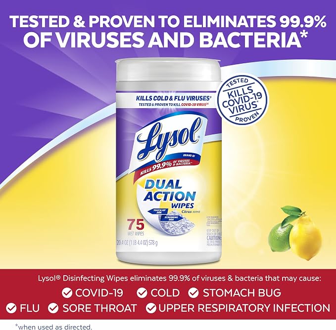 Lysol Dual Action Disinfectant Wipes, - Image 3