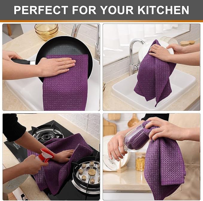 Kitinjoy 100% Cotton Waffle Weave Kitchen Hand Towels - Image 4