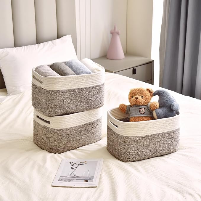 Storage Basket, Woven Baskets for Storage, Cotton Rope Baskets for Organizing - Image 3