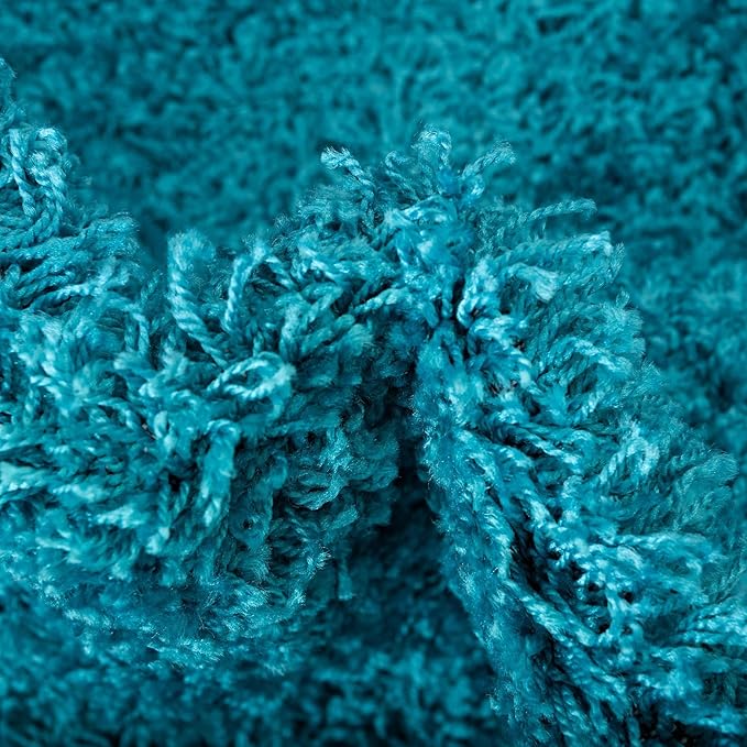Unique Loom Solid Shag Collection Area Rug (4' 1" Round, Turquoise)