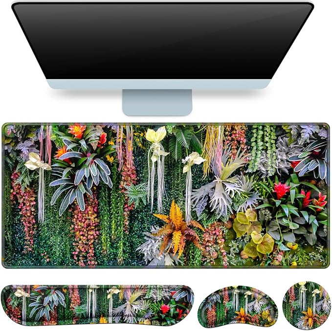 Desk Mat Floral, Large Gaming Mouse Pad by QOMOLAMA