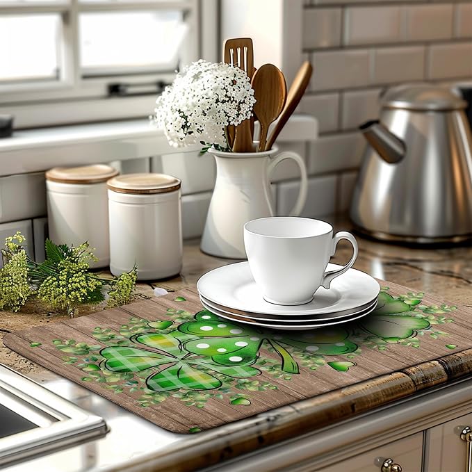 St Patricks Day Wooden Plank Texture Shamrock Dish Drying Mat St Patrick - Image 6