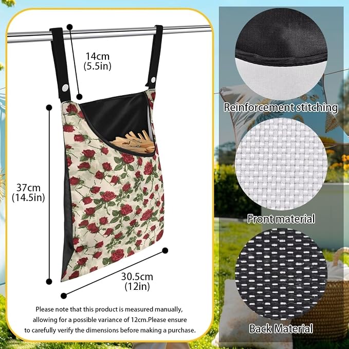 Rose Clothespin Bag Fashion Hanging Storage Organizer Clothes Pin Bag - Image 6