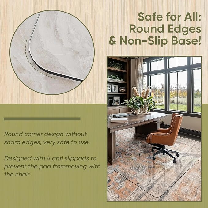 Office Chair Mat for Carpet & Hardwood, Upgraded 32" x 48" Dual Use Tempered - Image 4