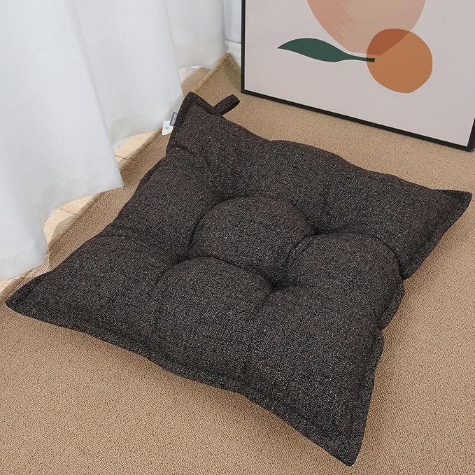 SINSOSSO Large Floor Pillow 22", Thickened Bite-Size Memory Foam Square Non-Slip Cushion for Office Back Support/Indoor Yoga/Chair Seat, Fashionable Color-Blocked Fabric & Washable, Dark Brown, 1 PCS