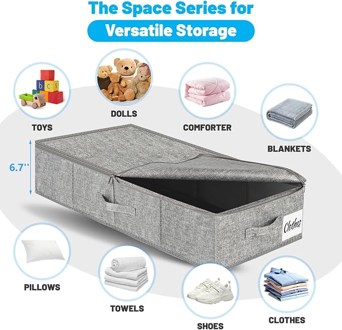Under Bed Storage Container Bin 3 Pack, Low Profile Foldable Underbed Clothes - Image 2