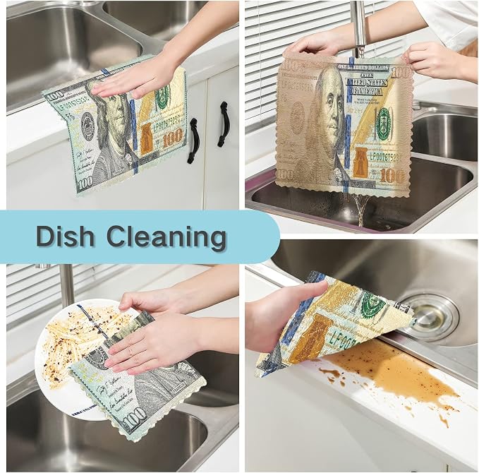ALAZA Kitchen Towels 100 Dollar Bill Printed Dish Towels Multipurpose Reusable - Image 2