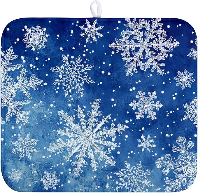 Winter Blue Snowflake Dish Drying Mat by Wnoesat
