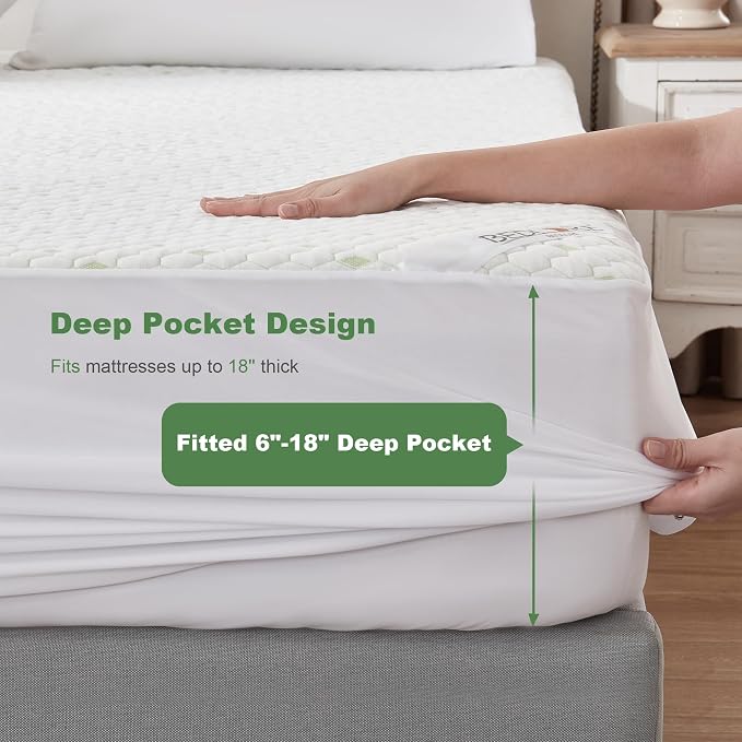 Waterproof Mattress Protector, Queen Size Mattress Pad Fitted 6"-18" Deep Pocket - Image 5