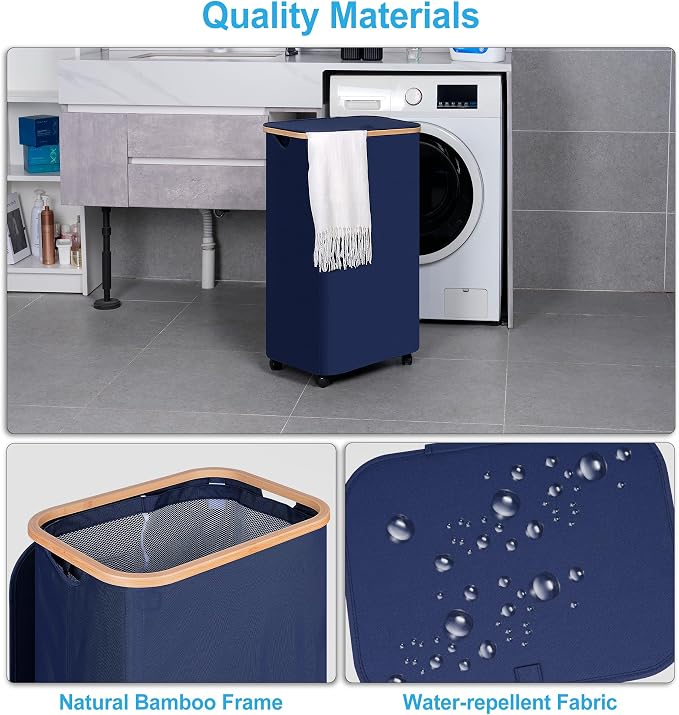efluky Laundry Basket with Wheels, Tall Rolling Laundry Hamper with Lid and - Image 5