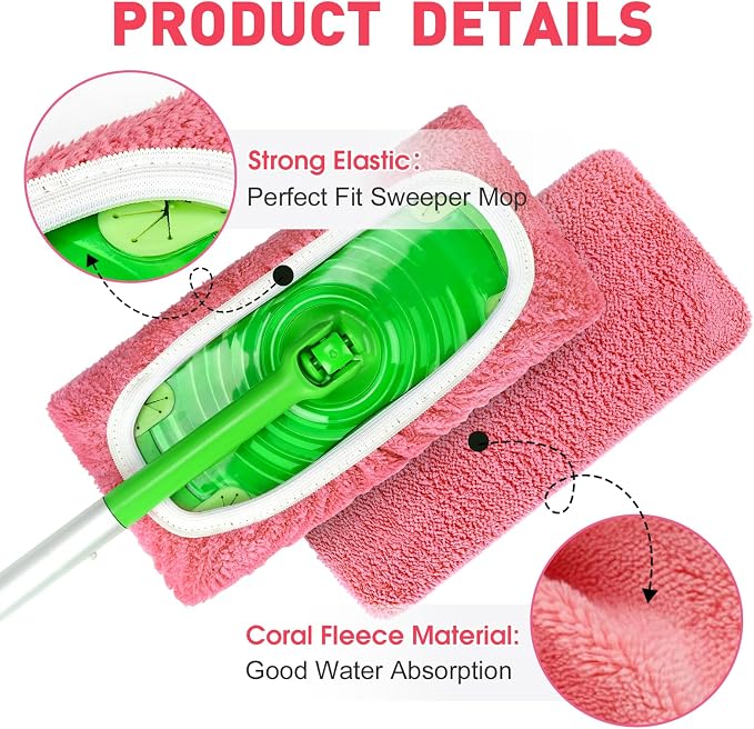 8Pcs Pink Reusable Mop Pads, Microfiber Mop Pads Compatible - Image 3