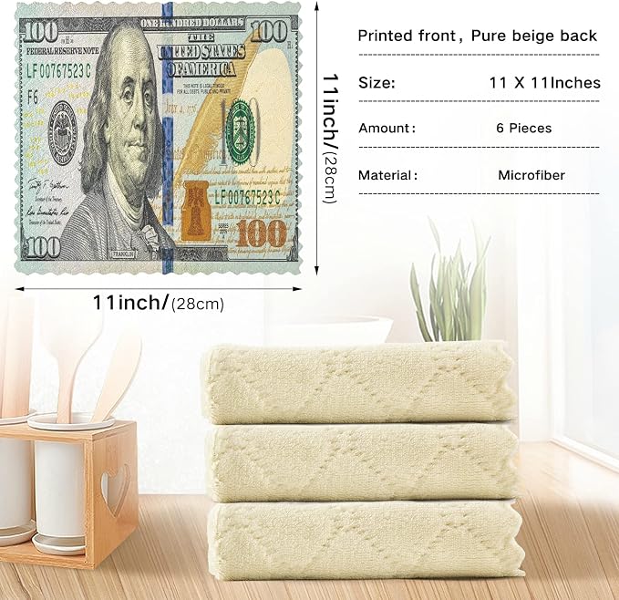 ALAZA Kitchen Towels 100 Dollar Bill Printed Dish Towels Multipurpose Reusable - Image 3