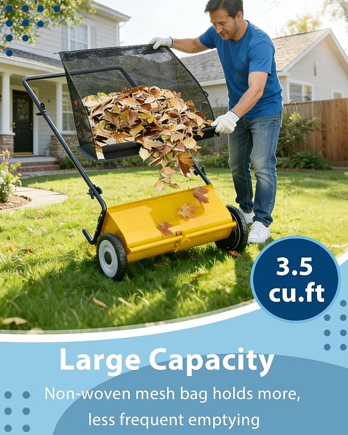 Push Lawn Sweeper, 21-Inch Width Enhanced 4-Brush System, 3.5 ft Capacity Heavy - Image 4