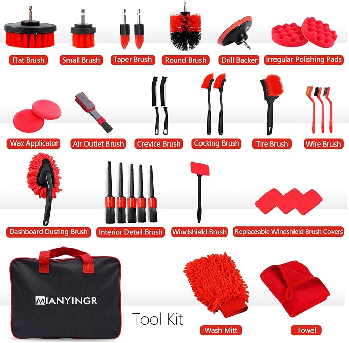 32Pcs Car Detailing Kit, Auto Detailing Brush Set and Drill Brush Attachments - Image 2