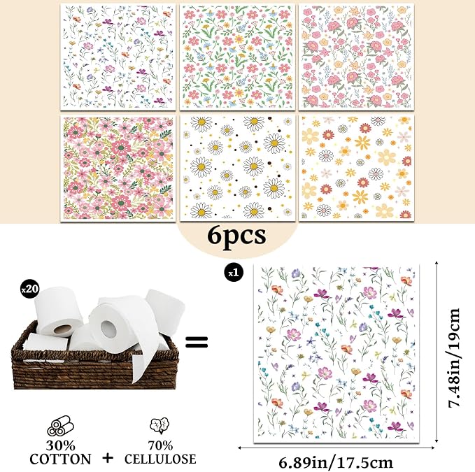 Floral Swedish Dish Cloths for Kitchen, 6 Pack Reusable Wildflowers Swedish - Image 2