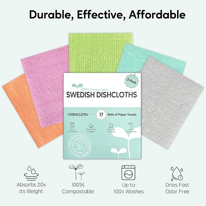 Swedish Dishcloths for Kitchen, 5 Pack Swedish Dish Cloths, Ultra Absorbent - Image 6