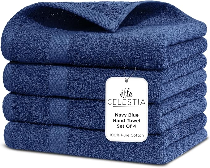 100% Cotton Hand Towel Set of 4, Sustainable, Highly Absorbent, Quick Drying by VillaCelestia