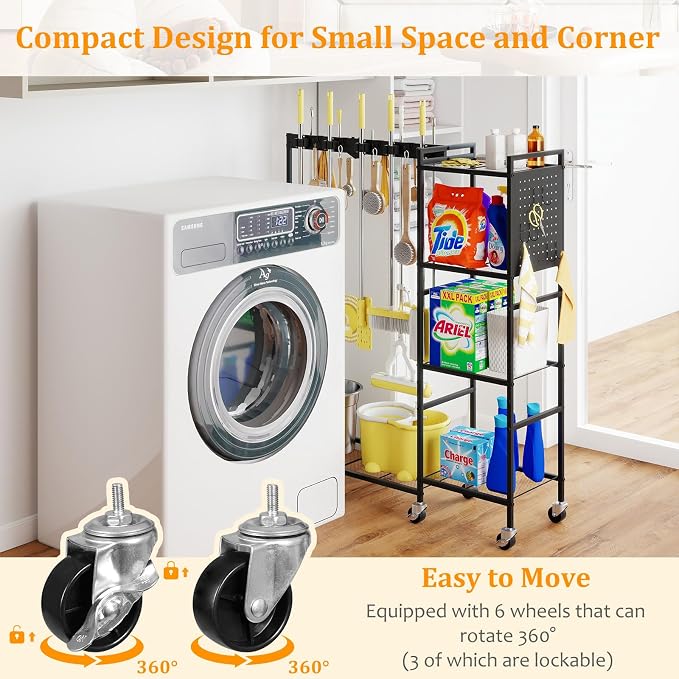 46" H Broom Holder with Cleaning Supplies Organizer, Mop Rack Storage with - Image 5