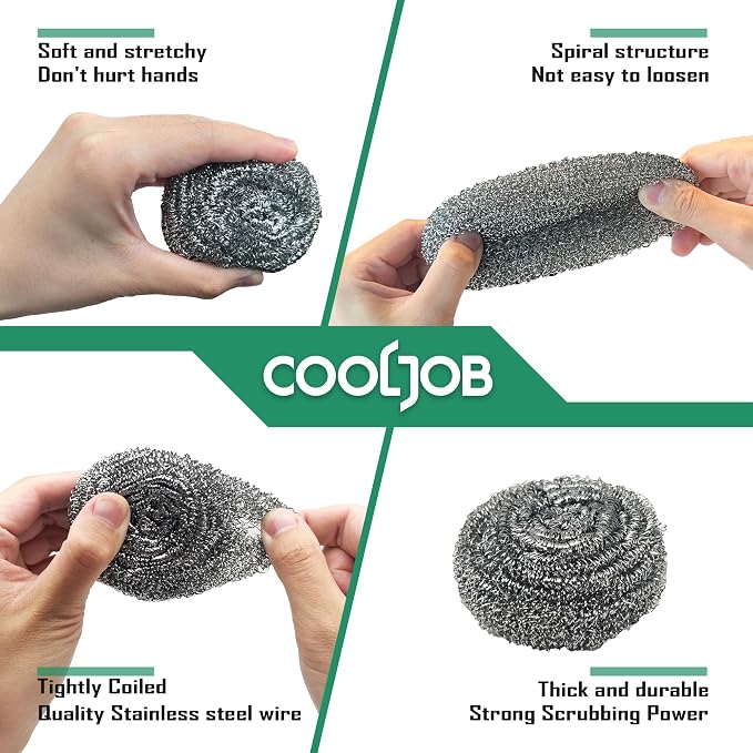 COOLJOB 6/12 Pack Stainless Steel Scrubber Sponges, Heavy Duty Tough Metal - Image 2
