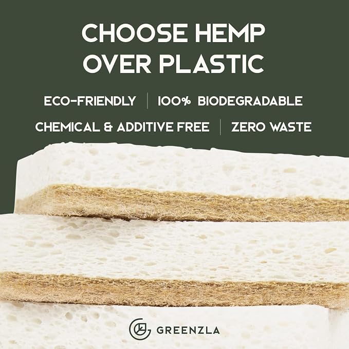 Greenzla Kitchen Sponges, Odor Free Plant-Based Dish Sponges, Non-Scratch Sisal - Image 3
