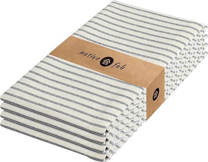 Native Fab 4 Pack Farmhouse Stripe Kitchen Dish Towels Cotton Super Absorbent by NativeFab