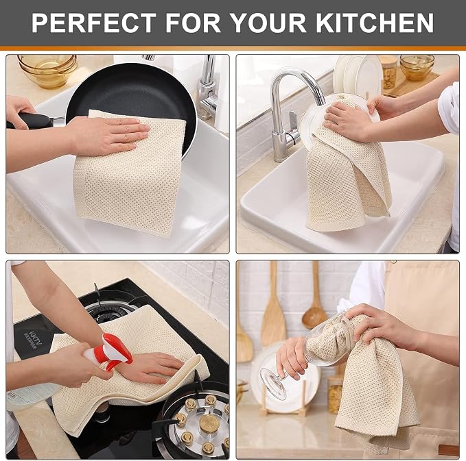 Kitinjoy 100% Cotton Waffle Weave Kitchen Hand Towels - Image 4