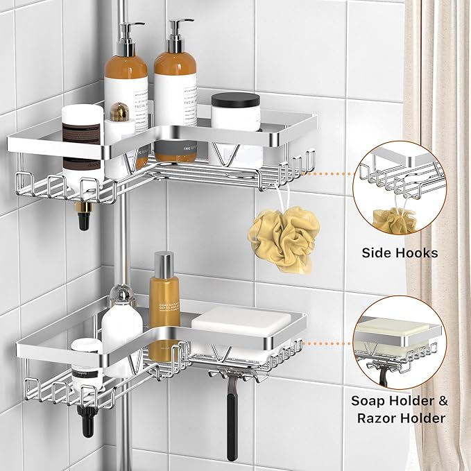 KEGII SUS304 Corner Shower Organizer, Stainless Steel Tension Pole Corner - Image 3