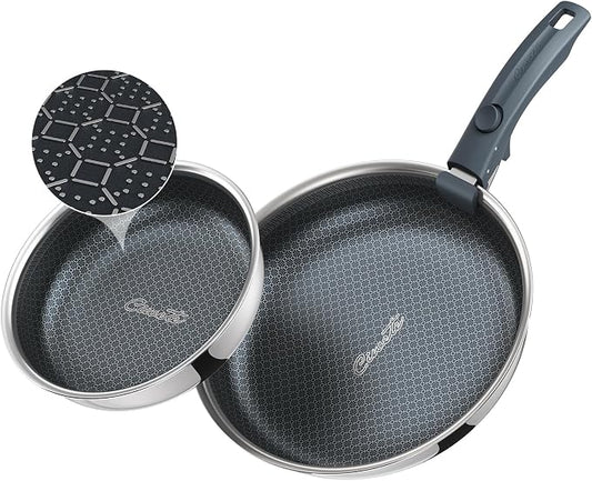 Ciwete Hybrid Non Stick Frying Pans Set 3-Piece, 8 & 9.5 Inch Tri-Ply Stainless by Ciwete