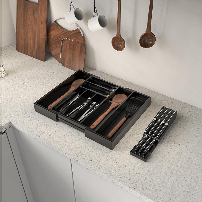 Bamboo Kitchen Drawer Organizer, Expandable Utensil Organizer - Image 8