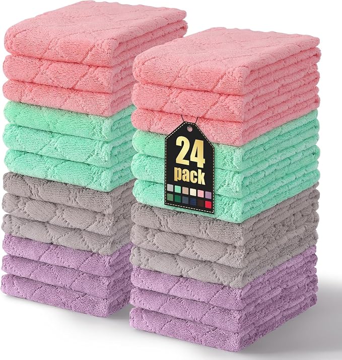 Homaxy 24 Pack Dish Towels for Kitchen, Super Soft and Absorbent Coral Velvet by Homaxy