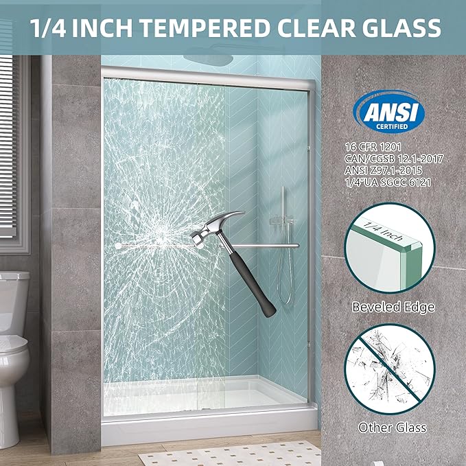 GETPRO Semi-Frameless Shower Door Double Sliding 62-66 in. W x 72 in. H Bypasss - Image 8