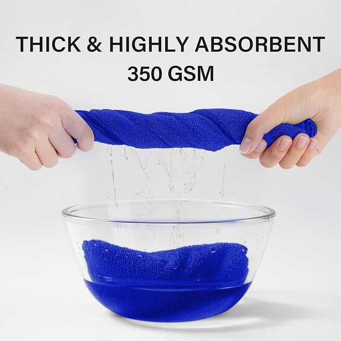 Ninia Blue Microfiber Cloth 12 Pack 35x35 cm, Thick & Absorbent Reusable Towels - Image 5