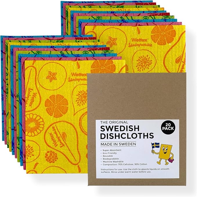 Original Swedish Dishcloths – 20 Pack Reusable Cellulose Sponge Cloths | Made by Unknown