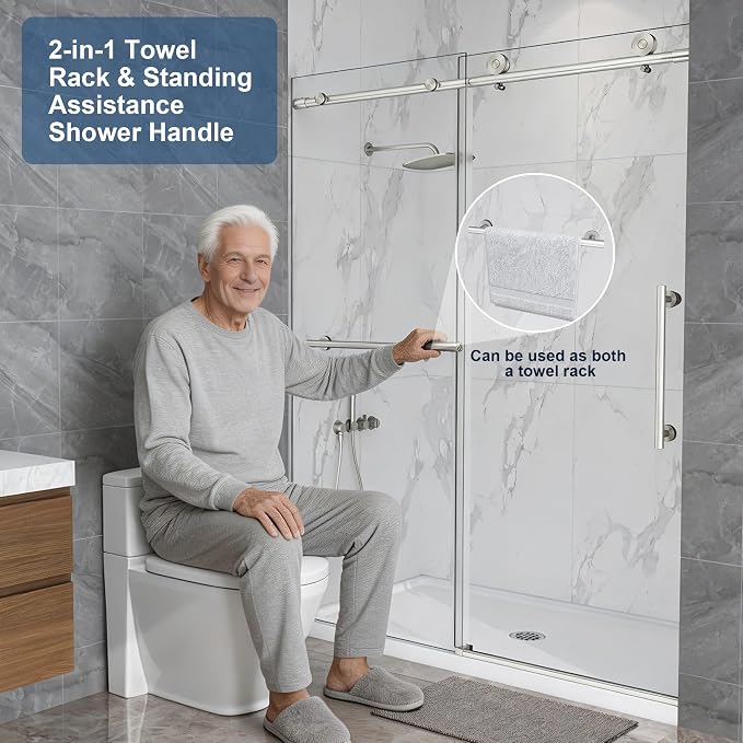 Frameless Shower Door, 5/16" Glass Sliding Shower Door - Image 4