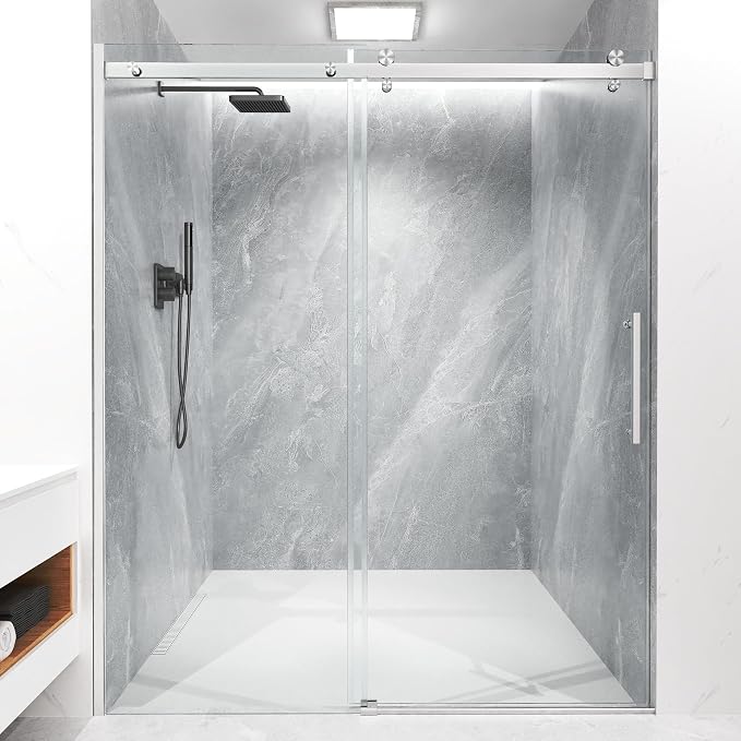 Frameless Sliding Shower Door 56-60" W x 72" H, 5/16" Heavy Duty Tempered Glass by Unknown