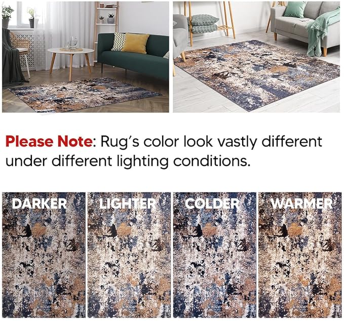 Keen Home Design Area Rugs - 10ft Round Non-Shedding, Abstract Rugs for Kitchen, Living Room, Bedroom, Dining Room, Entryway - Size: 10' Square, Multi
