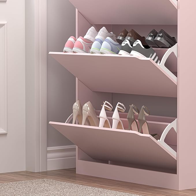 Shoe Cabinet with 3 Flip Drawers, Hidden Wood Shoe Cabinet, Freestanding Shoe - Image 6