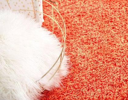 Unique Loom Solid Shag Collection Area Rug (8' Round, Tiger Orange)