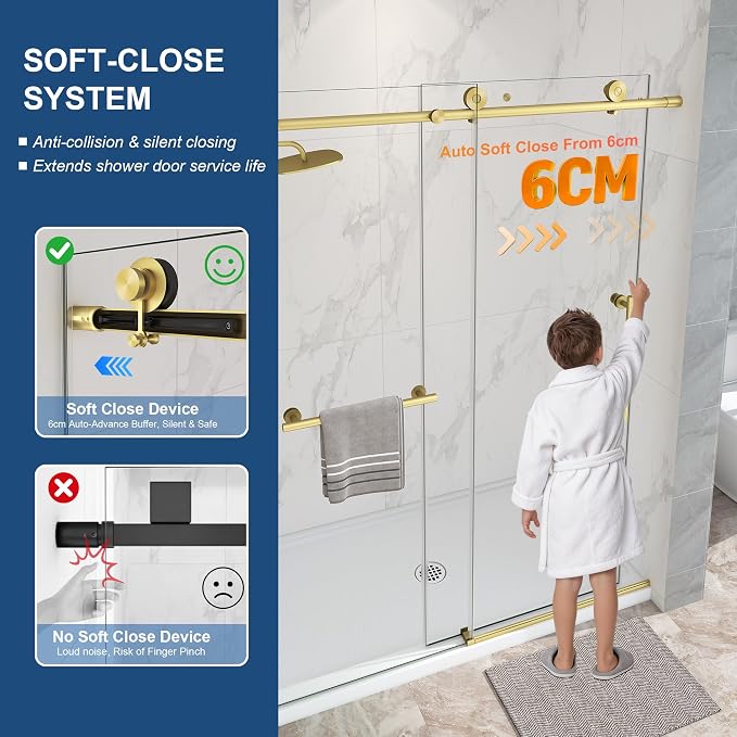 Frameless Shower Door, 5/16" Glass Sliding Shower Door - Image 3