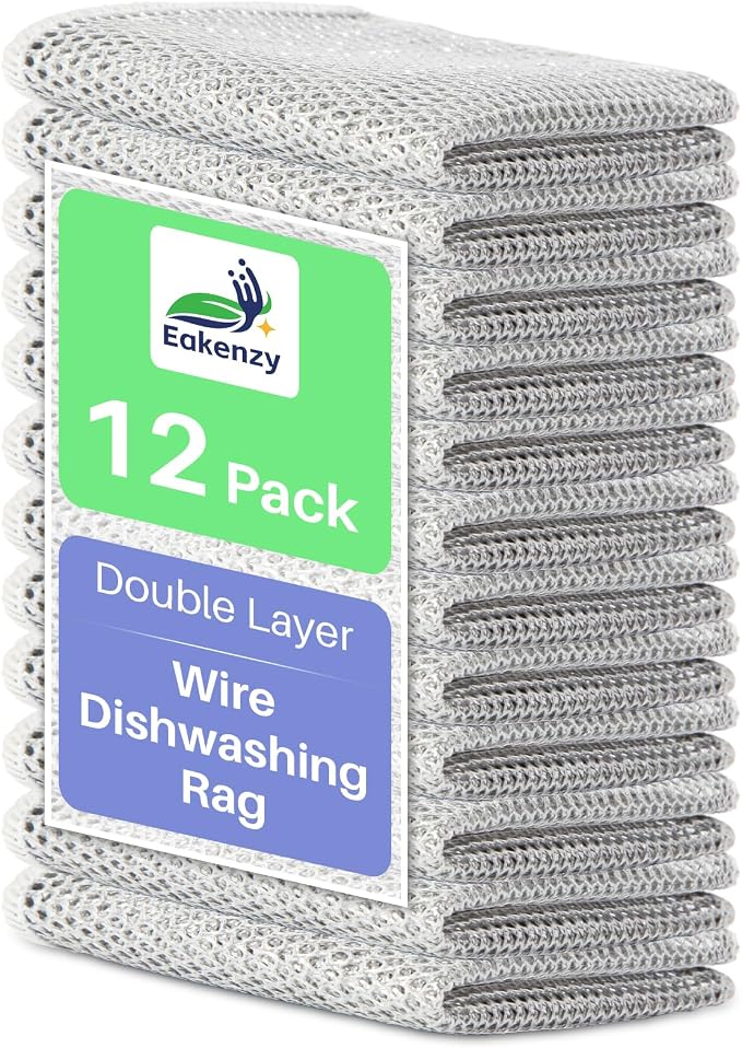 12 Pack Steel Wool Scrubber, Double Layer Non-Scratch Wire Dishcloth, Dish by Unknown