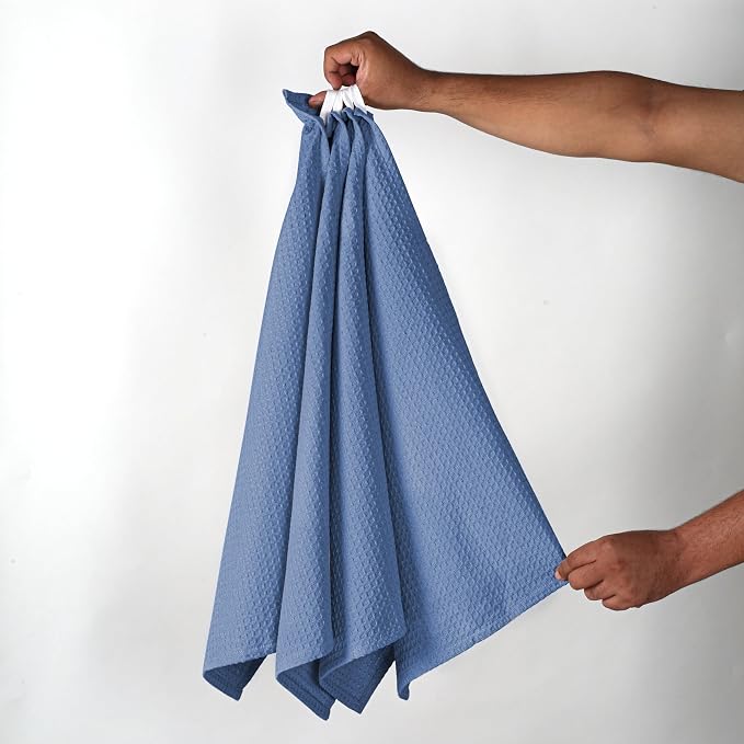 Sky Blue Waffle Kitchen Towels, 16x26 Inches, 100% Cotton, Quick Drying - Image 4