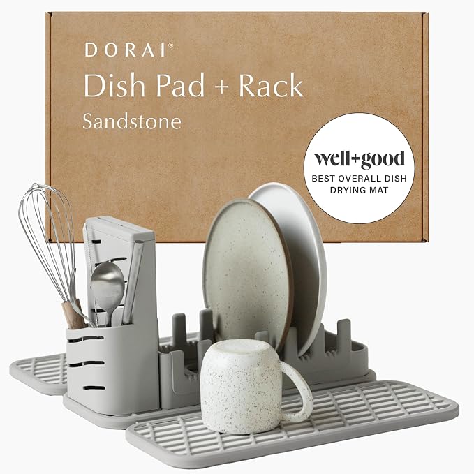 Dorai Home Collapsible Dish Drying Rack and Stone Pad – Foldable Rack by DoraiHome