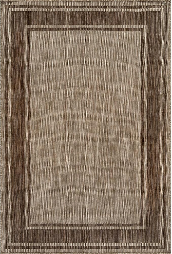 Beverly Rug Outdoor Rug 5x7 Modern Bordered Area Rugs for Indoor and Outdoor Patio Deck Porch Garden Waterproof Weather Sun Resistant Washable Outside Carpet (5 x 7 Jute)