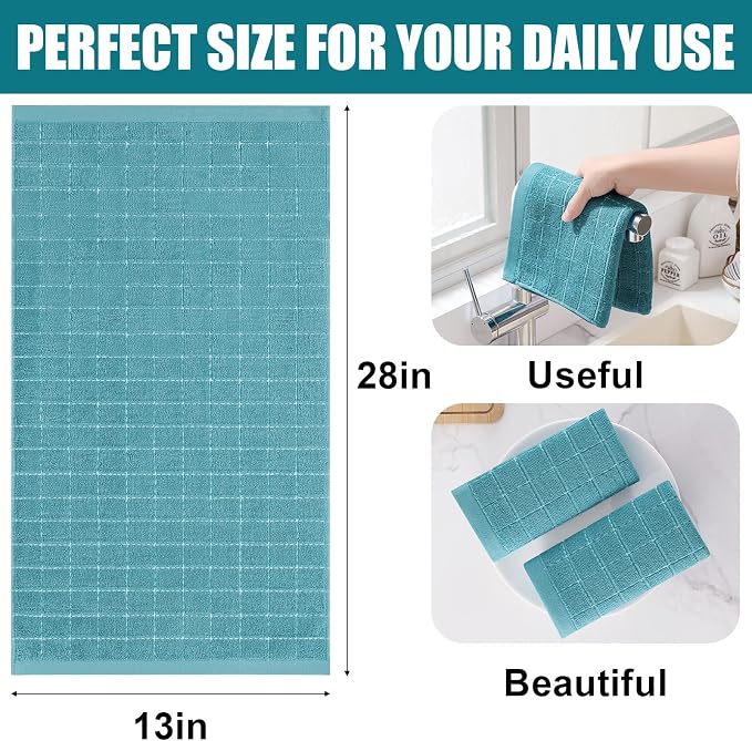 Homaxy 100% Cotton Terry Kitchen Towels, Checkered Designed, Soft and Super - Image 5