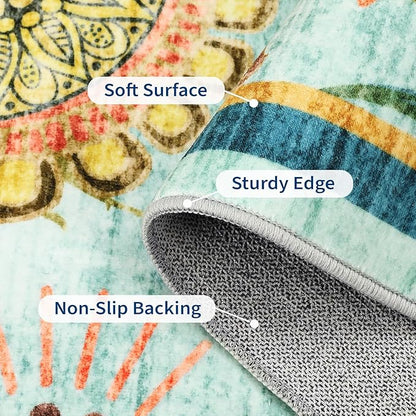 GarveeHome 8x10 Floral Washable Area Rug: Large Living Room Area Rug with Non-Slip Backing Washable Ultra Soft Bedroom Floral Carpet Indoor Stain Resistant Carpet for Dining Room 8 * 10 ft Light Blue