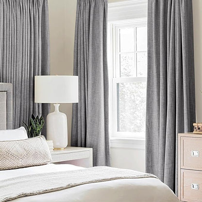 MIULEE Linen Texture Curtains for Bedroom Solid 100% Blackout Thermal Insulated Grey Curtains Grommet Room Darkening Drapes Luxury Decor for Living Room Nursery 52x63 Inch (2 Panels)