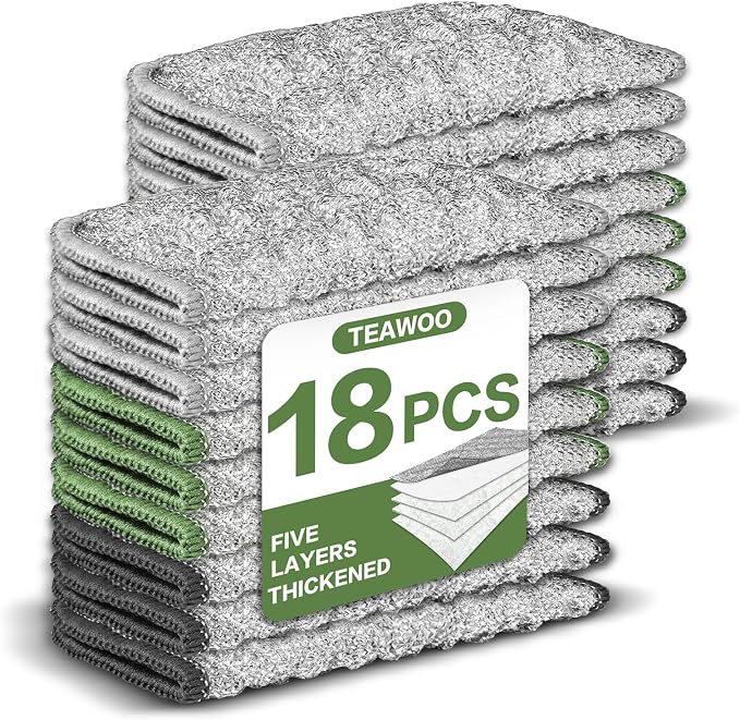 18 PCS Five-Layer Non-Scratch Multipurpose Steel Wire Dishcloths, Reusable by TEAWOO