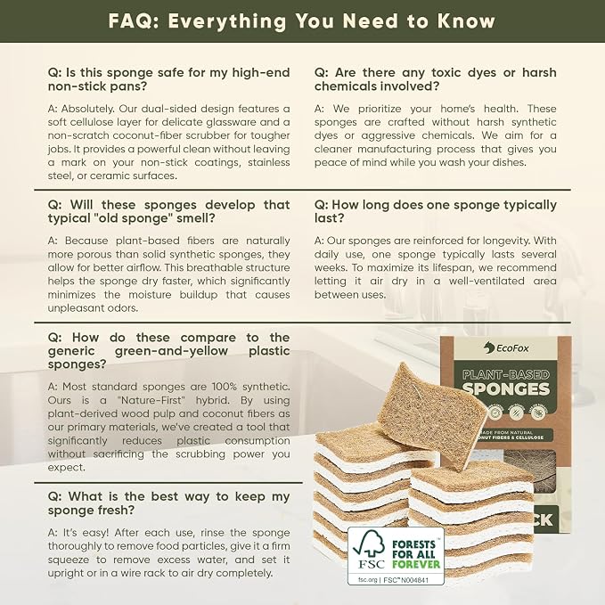 Plant-Based Kitchen Sponges | FSC-Certified & PETA Approved | Natural Cellulose - Image 8