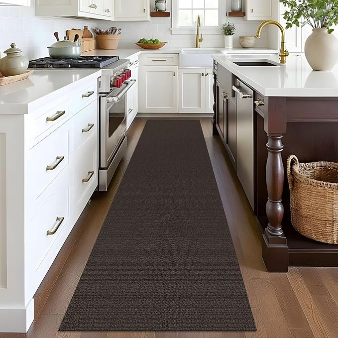 EARTHALL Washable Runner Rug 2x8 Ft Non Slip Runners for Hallways Cotton Rubber Backed Kitchen Runner Braided Indoor Floor Carpet Runners for Entryway, Hallway, Kitchen, Bedroom, Taupe/Coffee